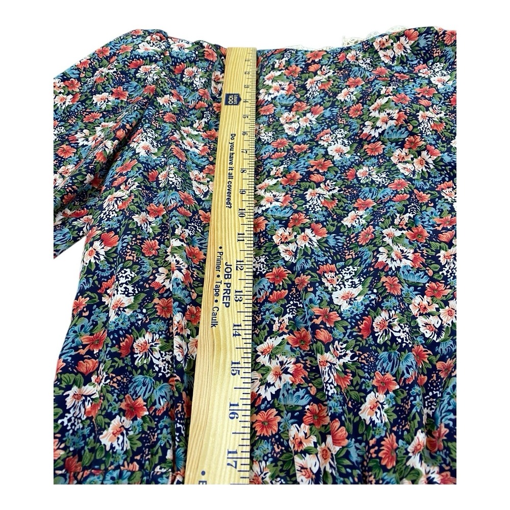VTG Floral Dress 16 Lace Collar‎ Belt Cottagecore Coquette 80s 90s Pleated - Picture 5 of 8